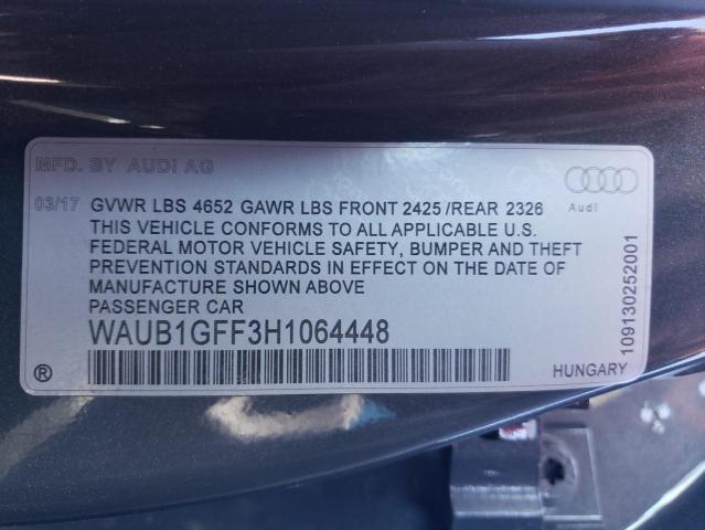 2017 AUDI S3 PREMIUM - WAUB1GFF3H1064448