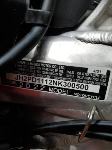 2022 HONDA CRF450 RL JH2PD1112NK300500