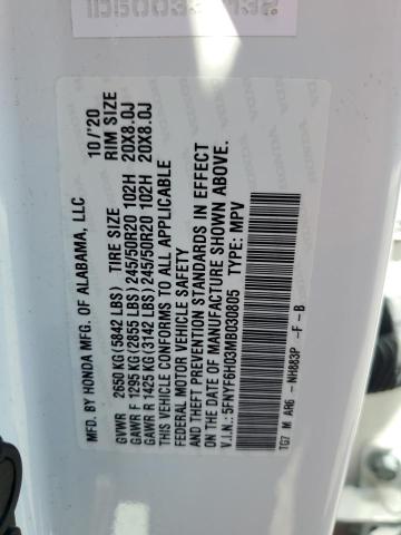 2021 HONDA PILOT ELIT - 5FNYF6H03MB030805