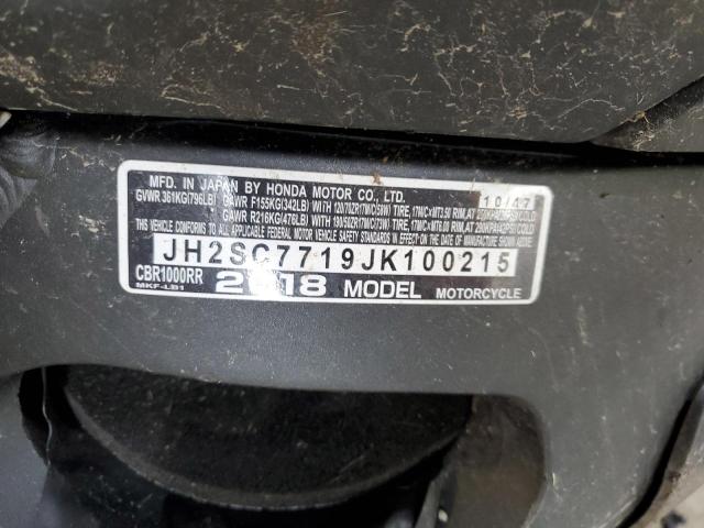 2018 HONDA CBR1000 RR JH2SC7719JK100215