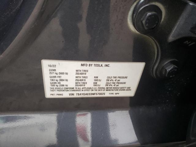 2022 TESLA MODEL Y - 7SAYGAEE8NF570025