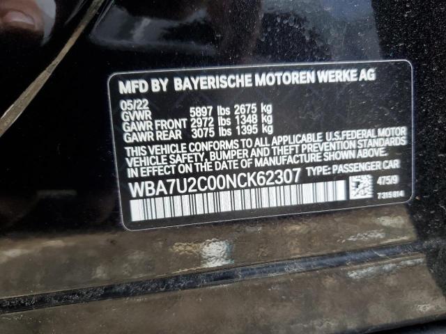 VIN WBA7U2C00NCK62307 2022 BMW 7 Series, 750 XI no.12