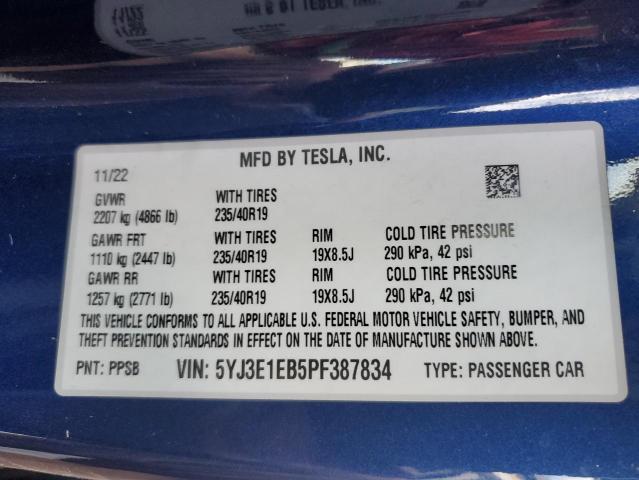 VIN 5YJ3E1EB5PF387834 2023 Tesla MODEL 3 no.12