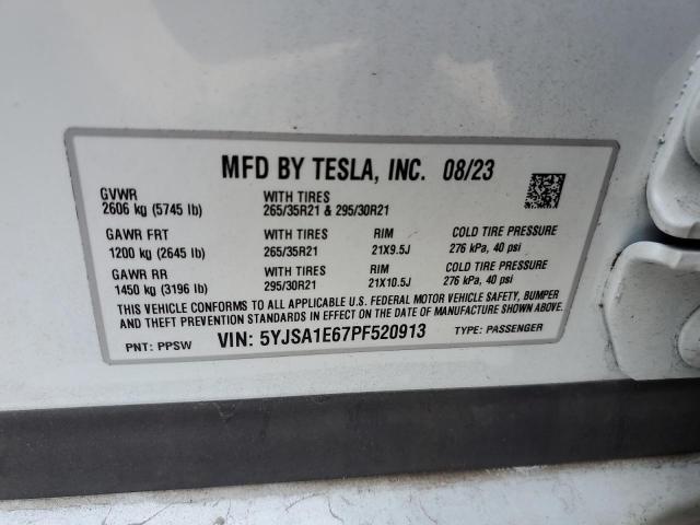 VIN 5YJSA1E67PF520913 2023 Tesla MODEL S no.12