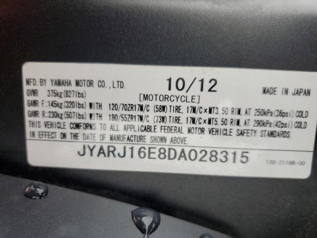 2013 YAMAHA YZFR6 JYARJ16E8DA028315