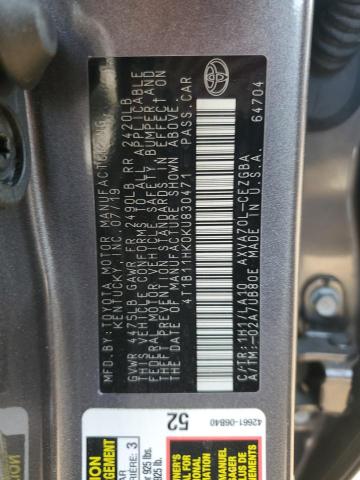 VIN 4T1B11HK0KU830471 2019 Toyota Camry, L no.12