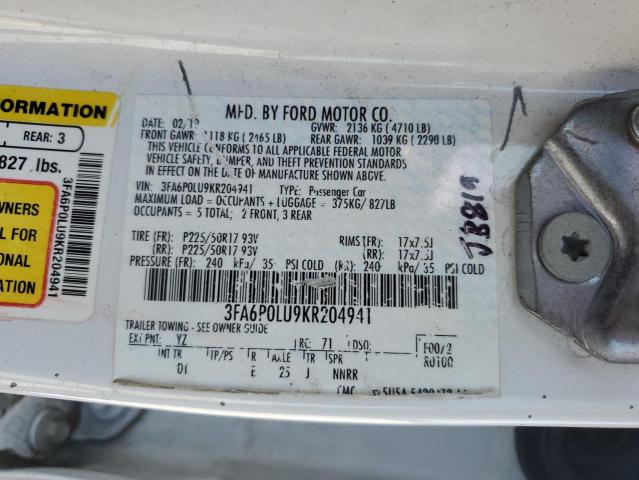 2019 FORD FUSION SE - 3FA6P0LU9KR204941