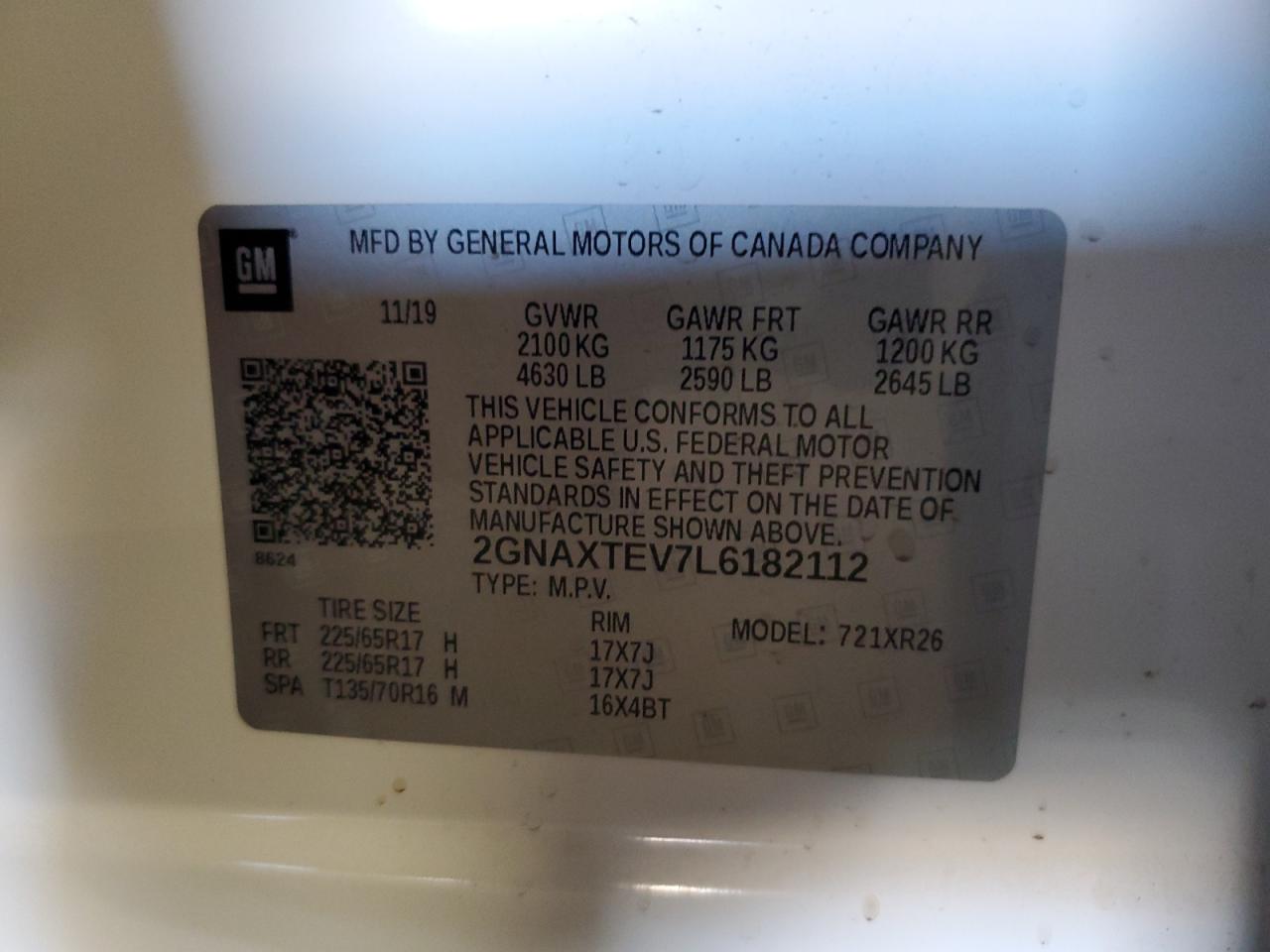 Lot #2756290854 2020 CHEVROLET EQUINOX LT