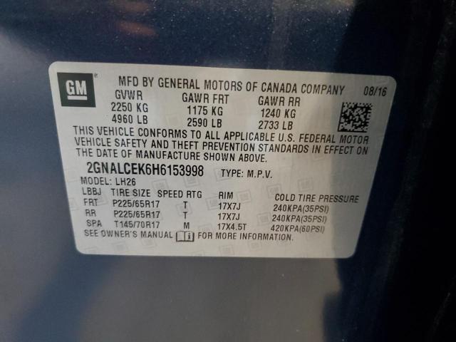 2017 CHEVROLET EQUINOX LT - 2GNALCEK6H6153998