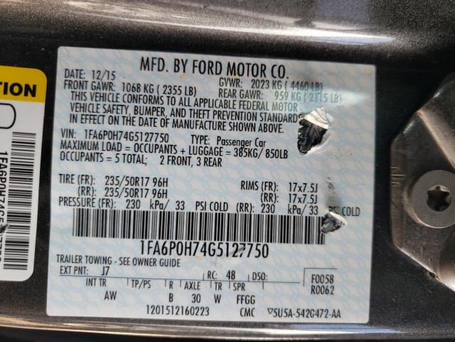 VIN 1FA6P0H74G5127750 2016 Ford Fusion, SE no.12