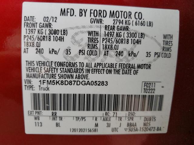 VIN 1FM5K8D87DGA05283 2013 Ford Explorer, Xlt no.14