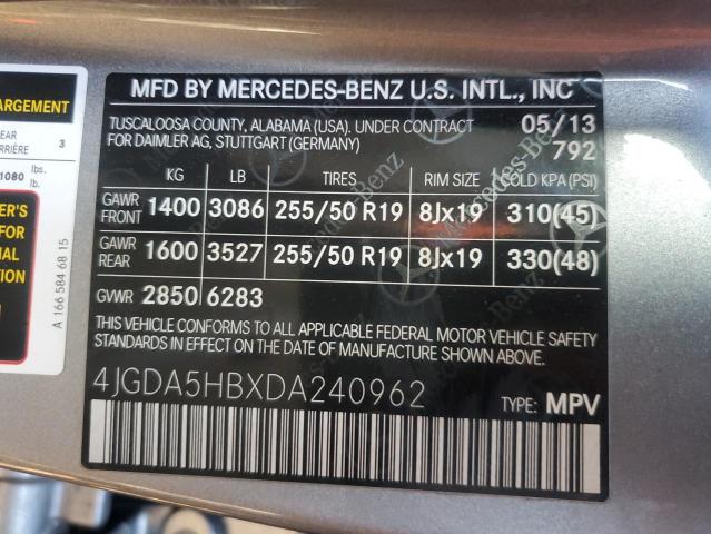 VIN 4JGDA5HBXDA240962 2013 Mercedes-Benz ML-Class, ... no.12