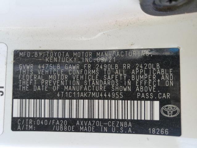 VIN 4T1C11AK7MU444955 2021 Toyota Camry, LE no.12