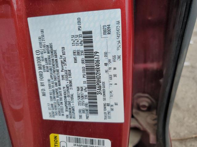 VIN 3FA6P0HD2HR406179 2017 Ford Fusion, SE no.12