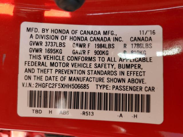 2017 HONDA CIVIC LX - 2HGFC2F5XHH506685