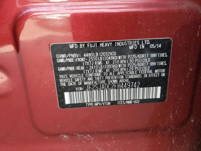 2015 SUBARU FORESTER 2 - JF2SJADC2FH449742