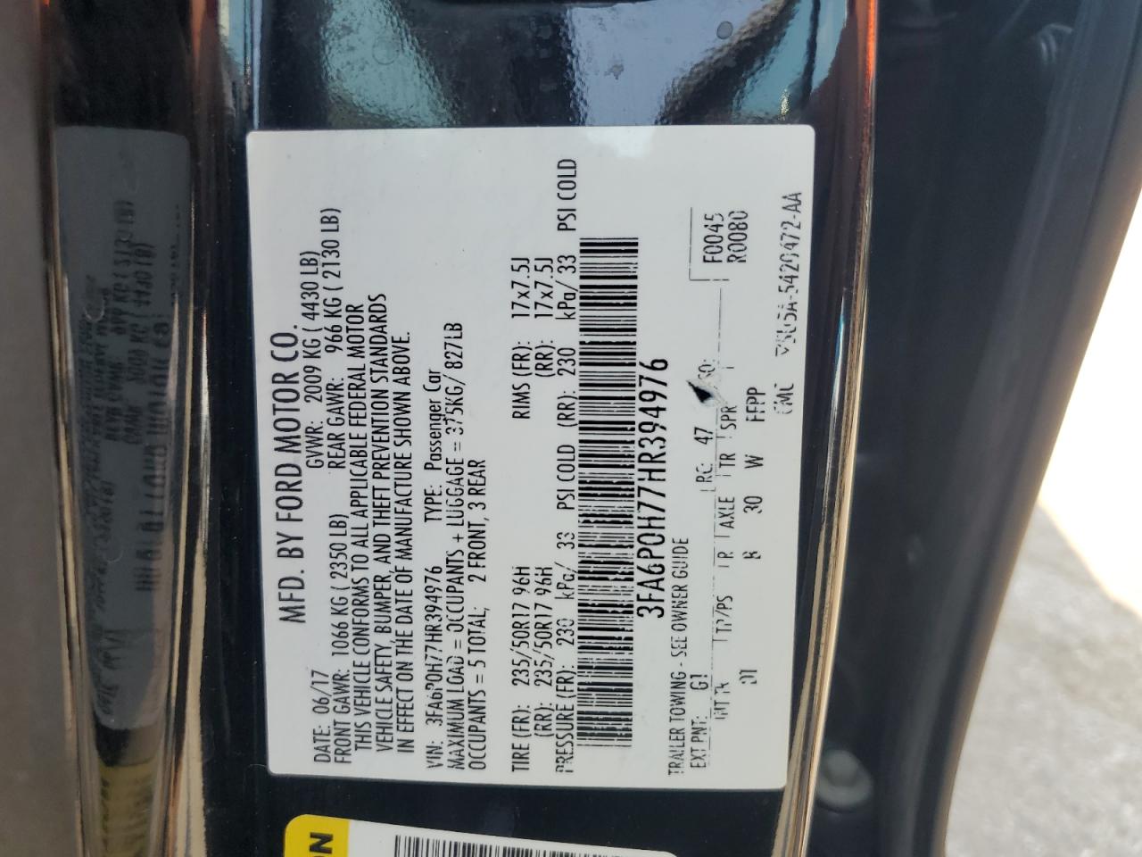 Lot #2926332512 2017 FORD FUSION SE