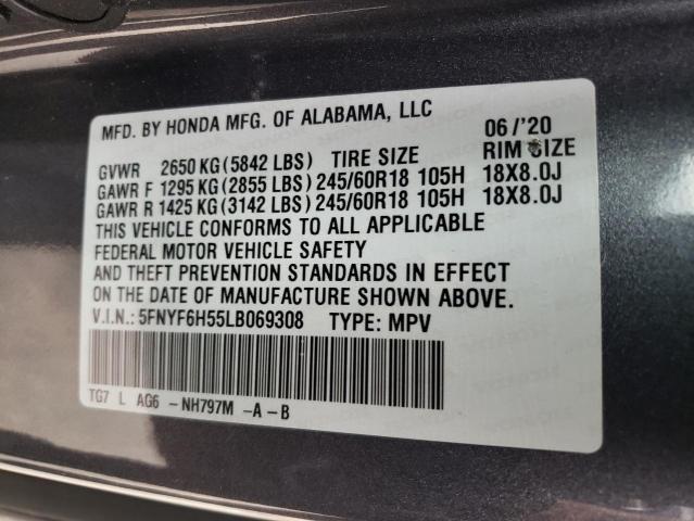 VIN 5FNYF6H55LB069308 2020 Honda Pilot, Exl no.14