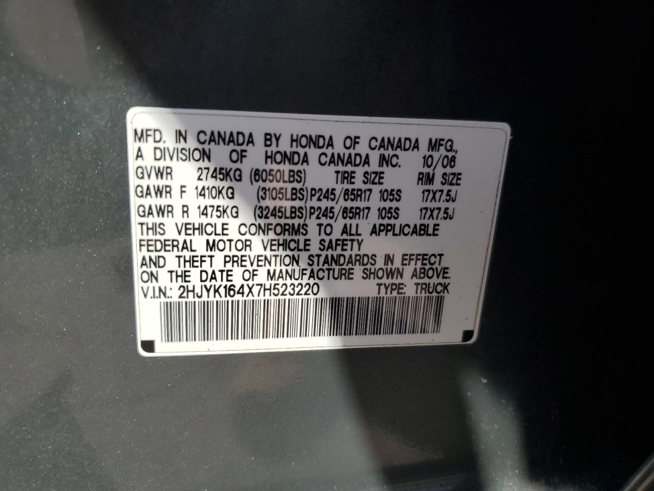 Lot #3292411318 2007 HONDA RIDGELINE