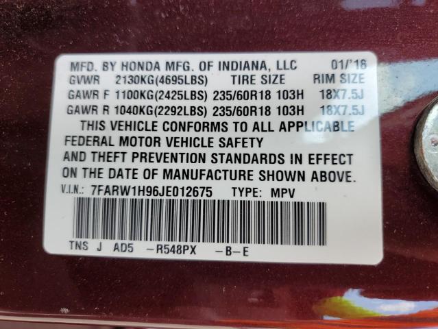 VIN 7FARW1H96JE012675 2018 Honda CR-V, Touring no.12