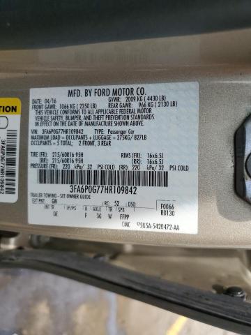 VIN 3FA6P0G77HR109842 2017 Ford Fusion, S no.12