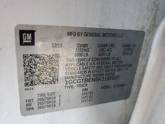 2019 CHEVROLET COLORADO - 1GCGTBEN8K1192027