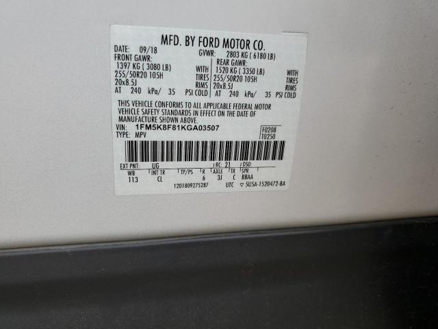 2019 FORD EXPLORER L 1FM5K8F81KGA03507