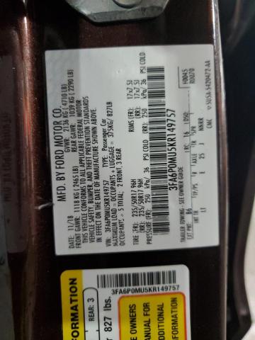 2019 FORD FUSION SEL - 3FA6P0MU5KR149757