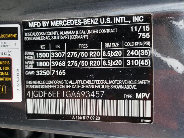 VIN 4JGDF6EE1GA693457 2016 Mercedes-Benz GL-Class, ... no.13