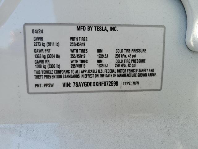 VIN 7SAYGDEDXRF072598 2024 Tesla MODEL Y no.13