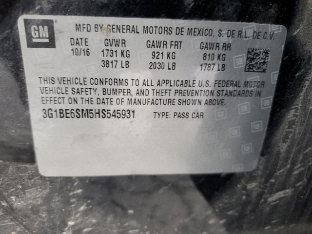 2017 CHEVROLET CRUZE LT - 3G1BE6SM5HS545931