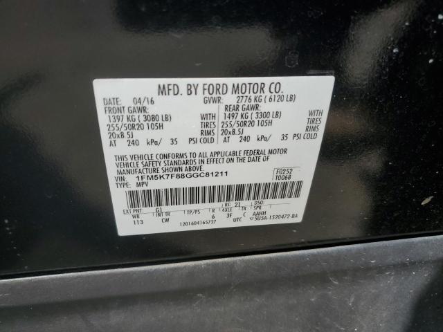 VIN 1FM5K7F88GGC81211 2016 Ford Explorer, Limited no.14