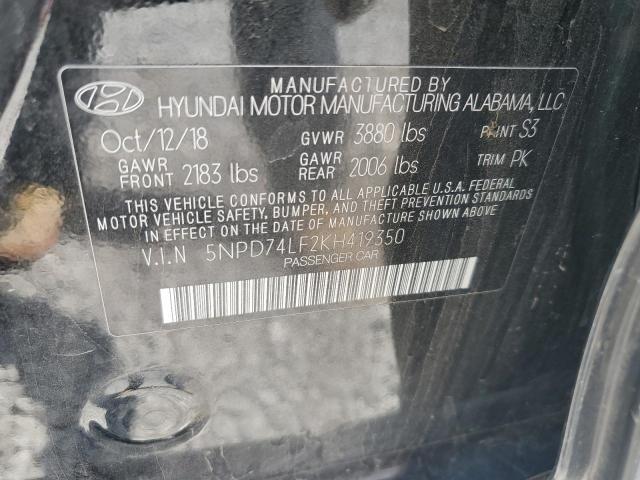 2019 HYUNDAI ELANTRA SE 5NPD74LF2KH419350  68045784