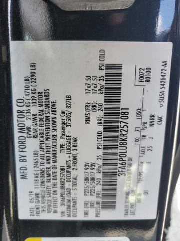 VIN 3FA6P0LU8KR257081 2019 Ford Fusion, SE no.12