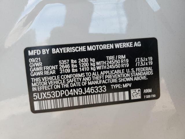 VIN 5UX53DP04N9J46333 2022 BMW X3, Xdrive30I no.14