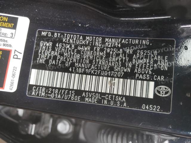 VIN 4T1BF1FK2FU017207 2015 Toyota Camry, LE no.12