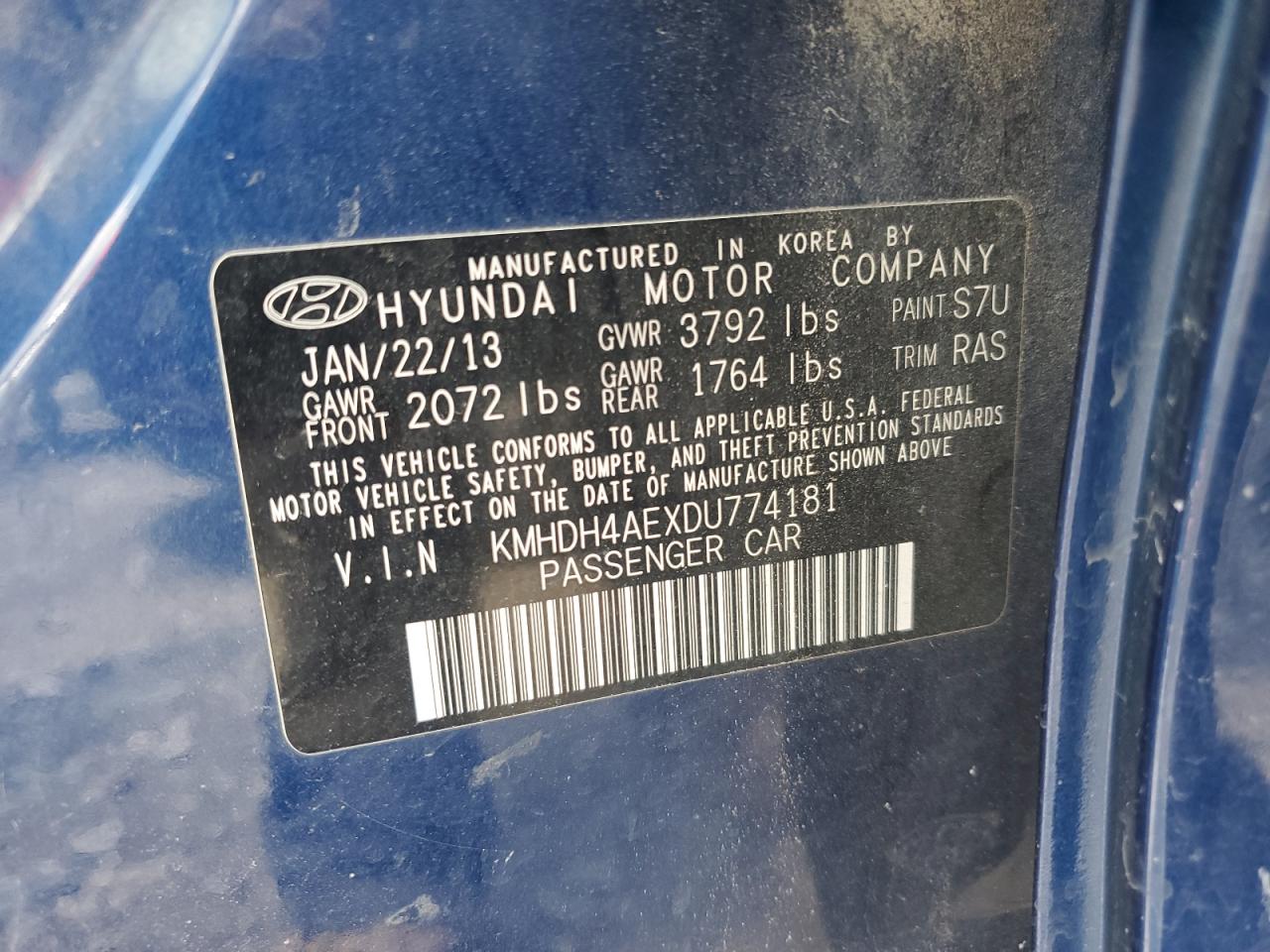 Lot #2789469519 2013 HYUNDAI ELANTRA