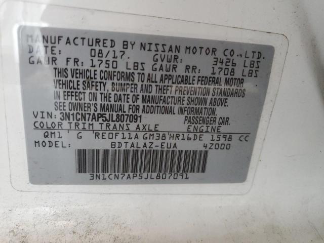 2018 NISSAN VERSA SEDA 3N1CN7AP5JL807091