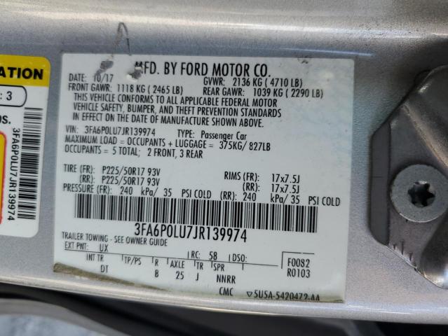 2018 FORD FUSION SE - 3FA6P0LU7JR139974