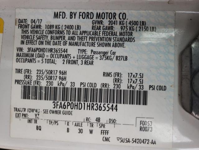 VIN 3FA6P0HD1HR365544 2017 Ford Fusion, SE no.13