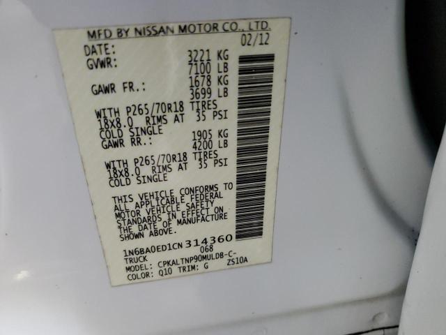 2012 NISSAN TITAN S - 1N6BA0ED1CN314360