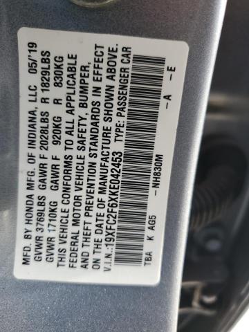 2019 HONDA CIVIC LX 19XFC2F6XKE042453  66657414