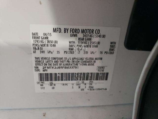 VIN 2FMTK3J85FBB33756 2015 Ford Edge, Sel no.13