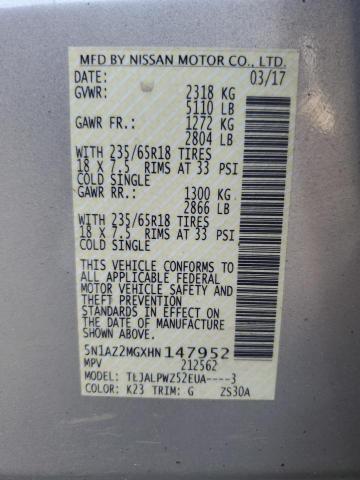 2017 NISSAN MURANO S - 5N1AZ2MGXHN147952