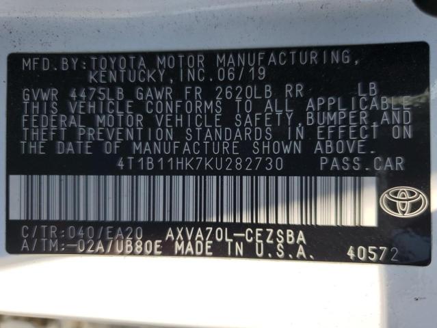 VIN 4T1B11HK7KU282730 2019 Toyota Camry, L no.12