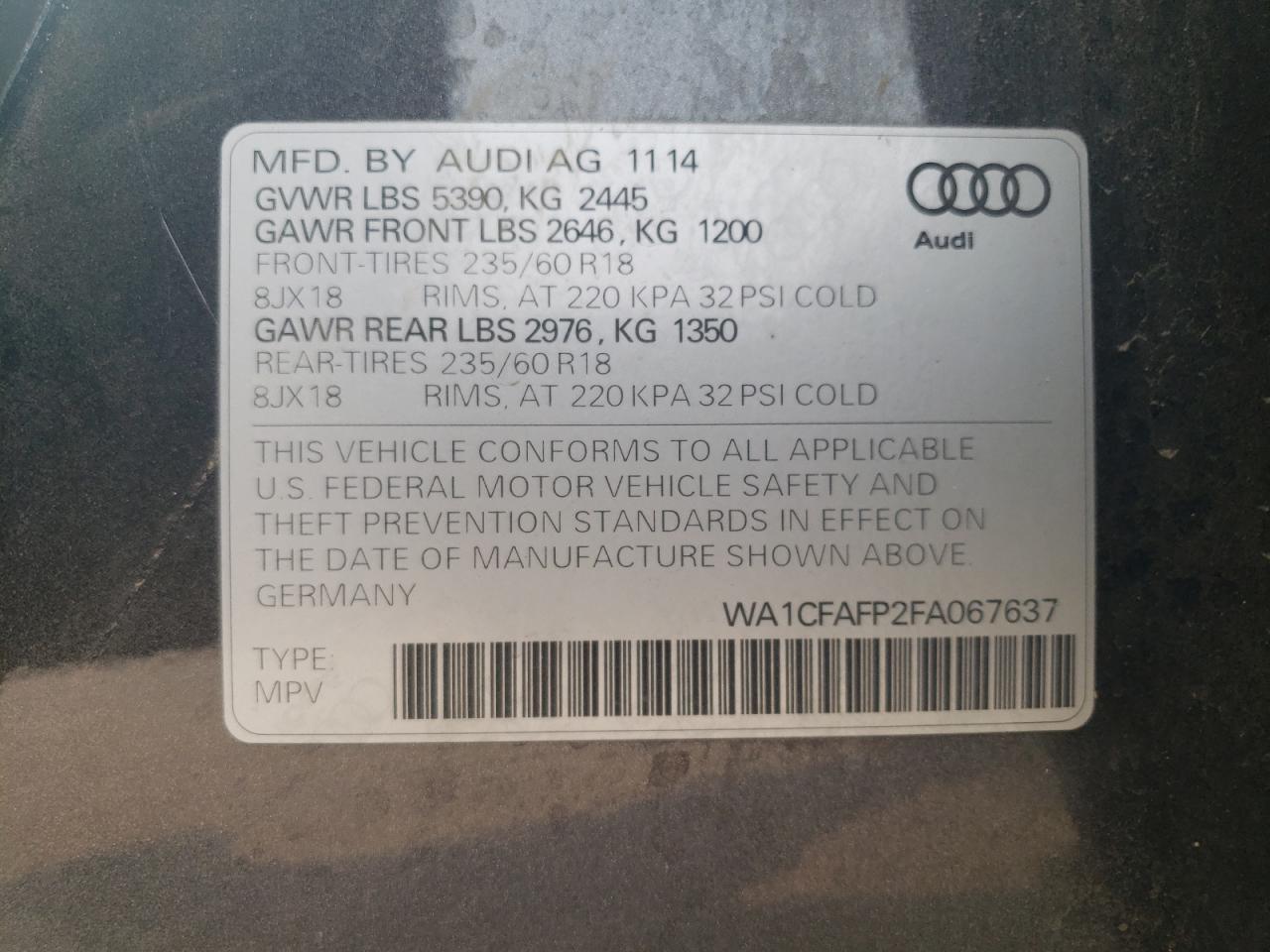 Lot #2960321828 2015 AUDI Q5 PREMIUM