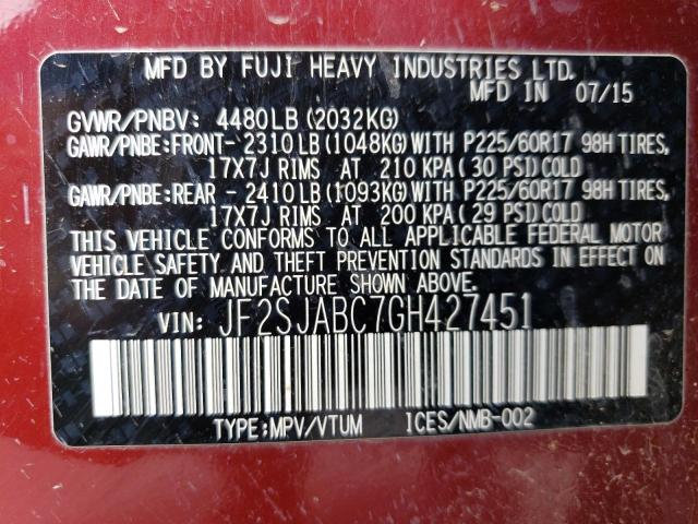 2016 SUBARU FORESTER 2 - JF2SJABC7GH427451