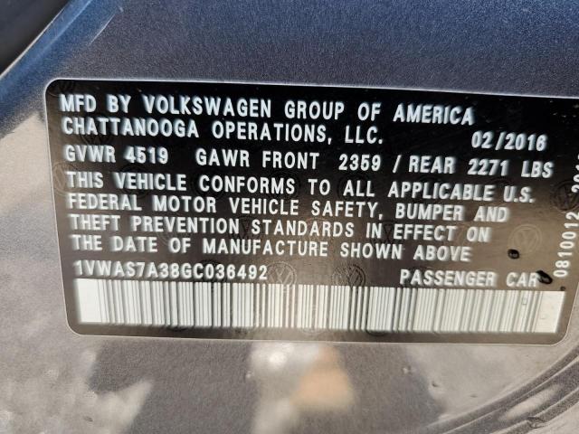 2016 VOLKSWAGEN PASSAT S 1VWAS7A38GC036492  69112884