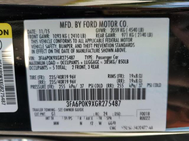 VIN 3FA6P0K9XGR275487 2016 Ford Fusion, Titanium no.12