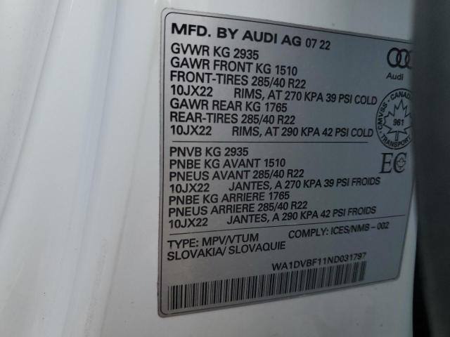 2022 AUDI Q8 PROGRES WA1DVBF11ND031797